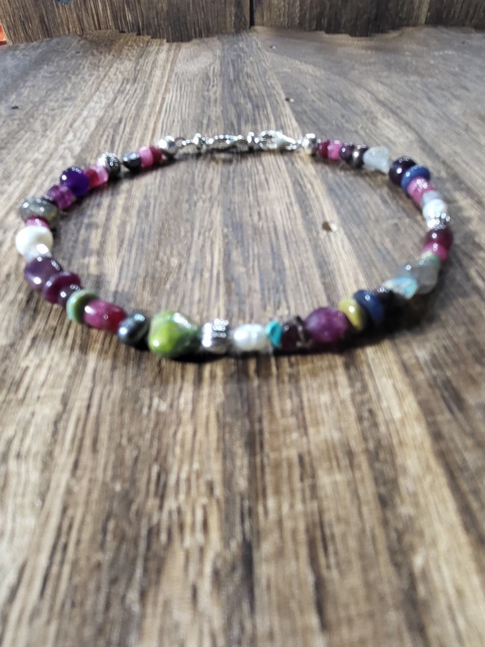 Multicolor Beaded Anklet- All Genuine Stones Sz 9 1/4